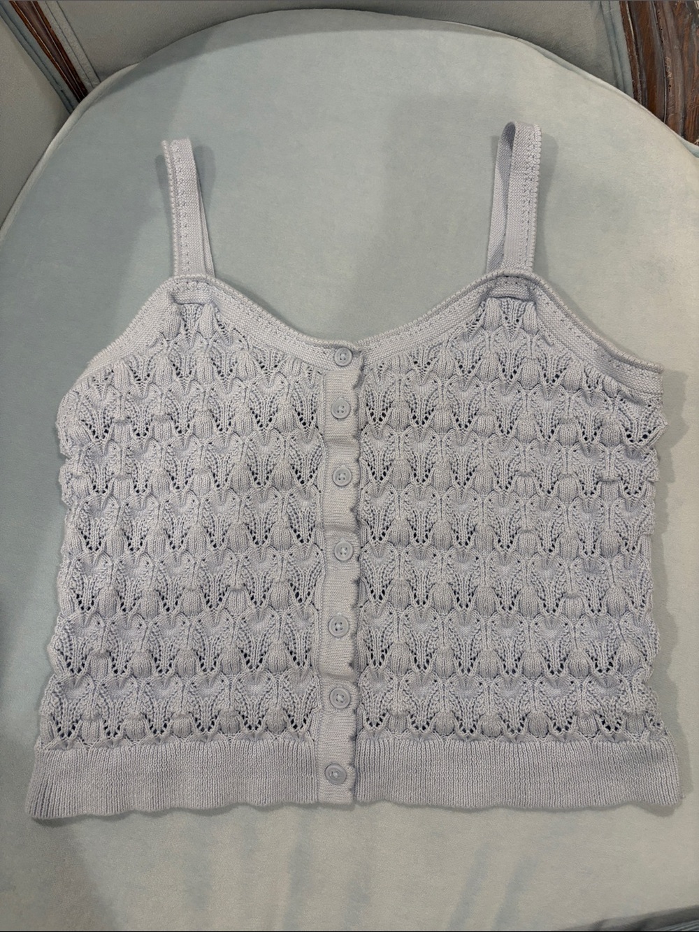 Universal Thread Soft Blue Crochet-Style Button Cami